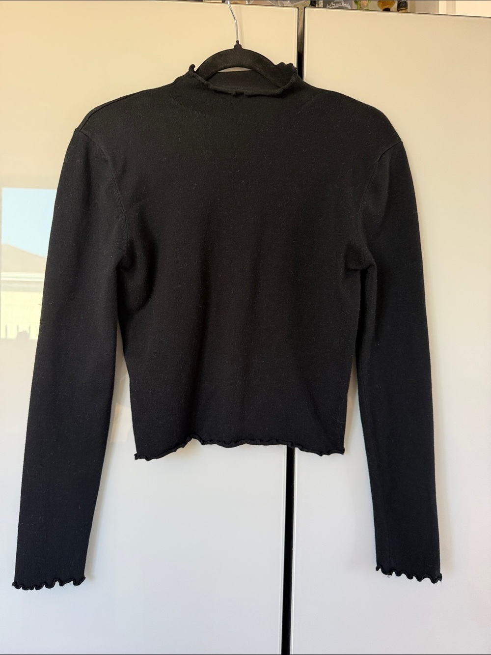Cotton On Black Long Sleeve Lettuce-Edge Mock Neck Top